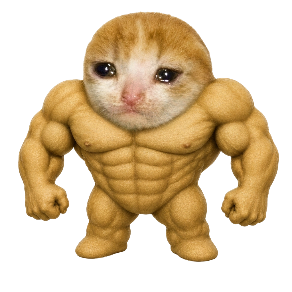 Maxi the buff crying cat mascot for $MAXI